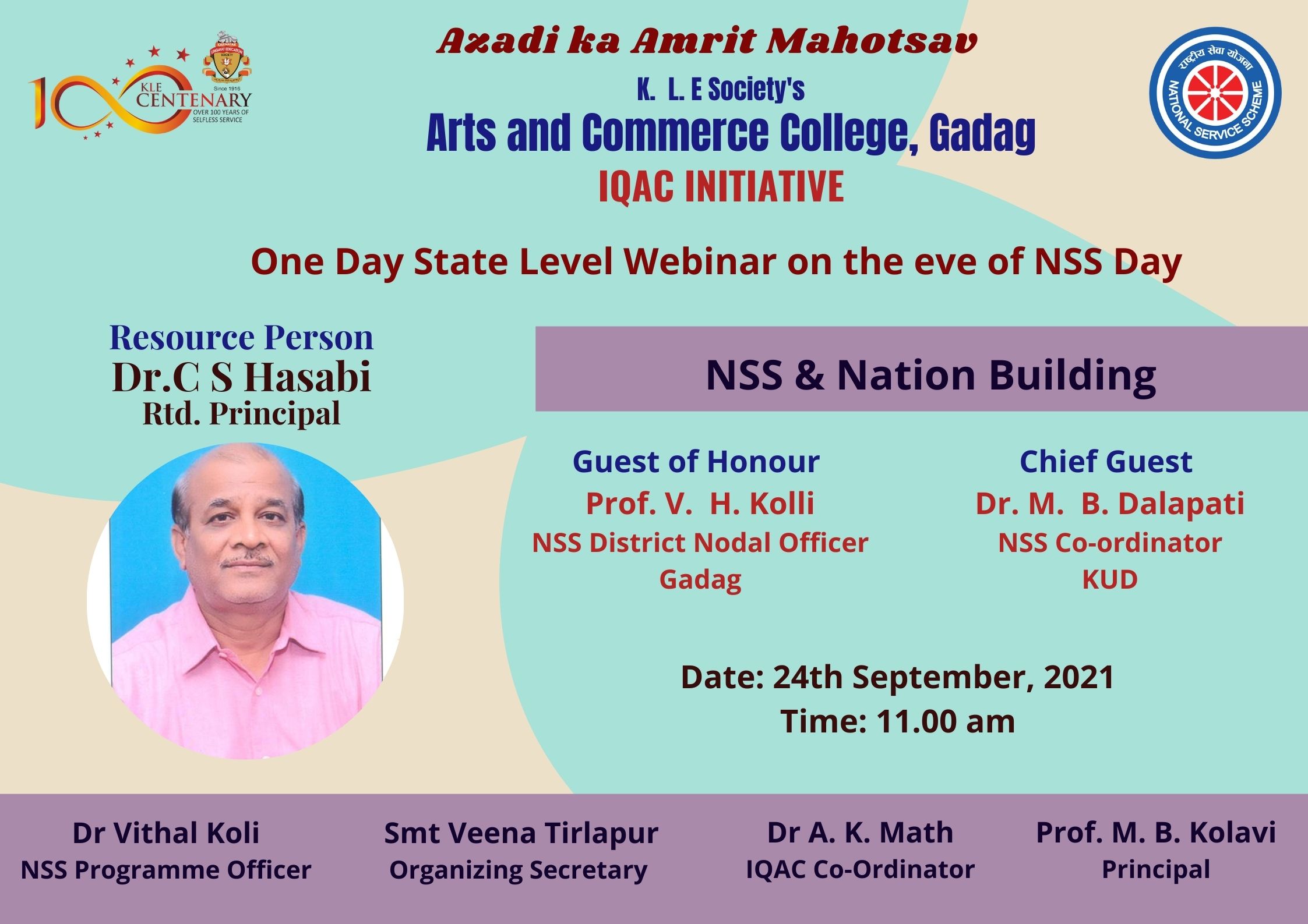 One Day State Level Webinar on the eve of NSS Day